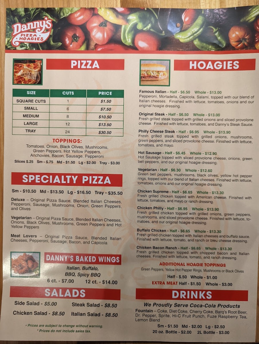 Menu Danny’S Pizza And Hoagies-1